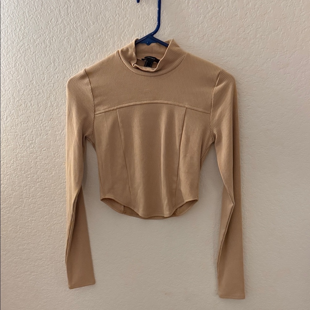 Forever 21 Camel Ribbed Long Sleeve Top